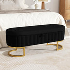 Storage Ottoman Bench, 45" Velvet End of Bed Bench Bedroom Bench with Golden Metal Legs, Upholstered Storage Bench for Bedroom Living Room Entryway and Window, Black