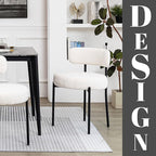 DYHOME White Dining Chair One Chair for Kitchen Dining Room,Upholstered Boucle Dining Chair with Black Metal Legs, Curved Backrest Modern Dining Room Chair