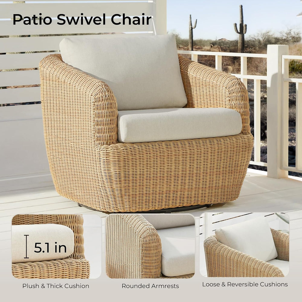 CHITA 2 Pieces Patio Wicker 360° Swivel Chairs with Removable Cushion, Backya...