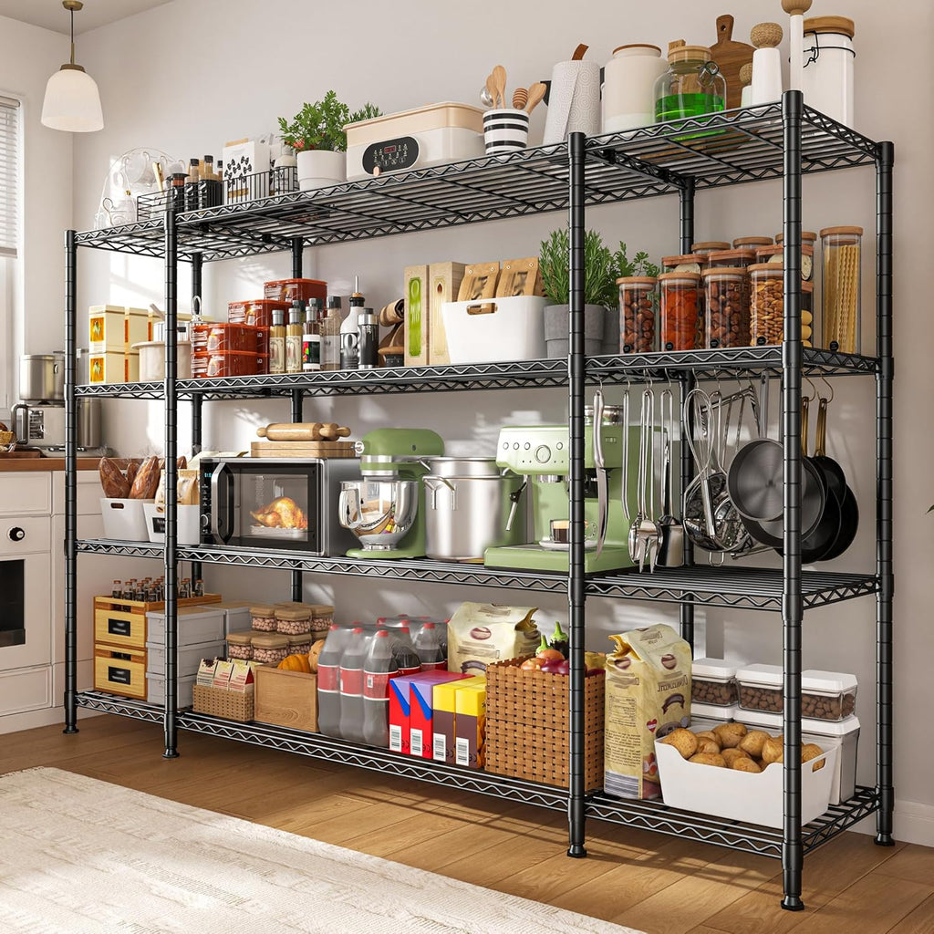 REIBII 78.4''W Garage Shelving Wire Shelving Unit Load 1500LBS,4 Tier Metal Shelving with Adjustable Metal Shelf Storage Shelves for Pantry Shelves Commercial Shelf Kitchen Garage 11.8''Dx59''H