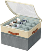Shoe Organizer for Closet, 2 Pack Foldable Shoe Storage Organizer Box Bin with Adjustable Dividers and Clear Cover, Fits up to 16-32 Pairs（Grey&Beige）