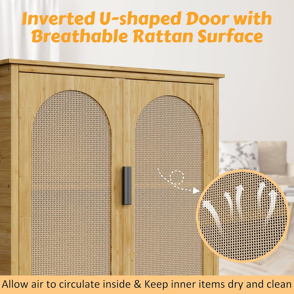 BlueWish Bathroom Organizers and Storage, Bamboo Over The Toilet Storage Cabinet with Inverted U-Shaped Door & Anti-Tip Device, Space Saver, Natural