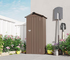 2.5x1.4 FT Mini Outdoor Storage Shed, Plastic Shed with Floor, Lockable Door, Adjustable Shelves & Sloping Roof, All-Weather Resin Shed for Garden, Backyard, Patio, Lawn (Brown)