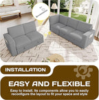 83.5" Sectional Sleeper Sofa with Pull Out Couch, Modern 5 Seat L Shaped Modular Couch, Sectionals Modular Sofa with Storage, Comfy Corduroy Couches Sectional for Living Room & Apartment, Gray