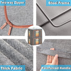 Large Capacity Clothes Storage Bags,Stackable Storage Organizer with Foldable Metal Frame, 2-Way Zipper, Handles, Clear Window for Clothes, Bedding, Seasonal Storage (3Pack, 66L)