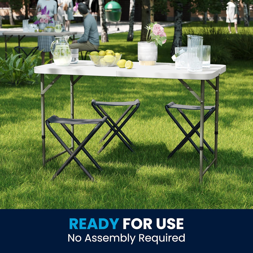 Flash Furniture 4-Foot Bi-Fold Granite White Plastic Folding Table | Lightwei...