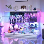 RGB Glass Display Cabinet - with Human Body Sensor, High Gloss Sideboard with Lock & Glass Shelves for Toys, Books, Collectibles, Liquor, Bookcase for Living Room, Kitchen, Study, White