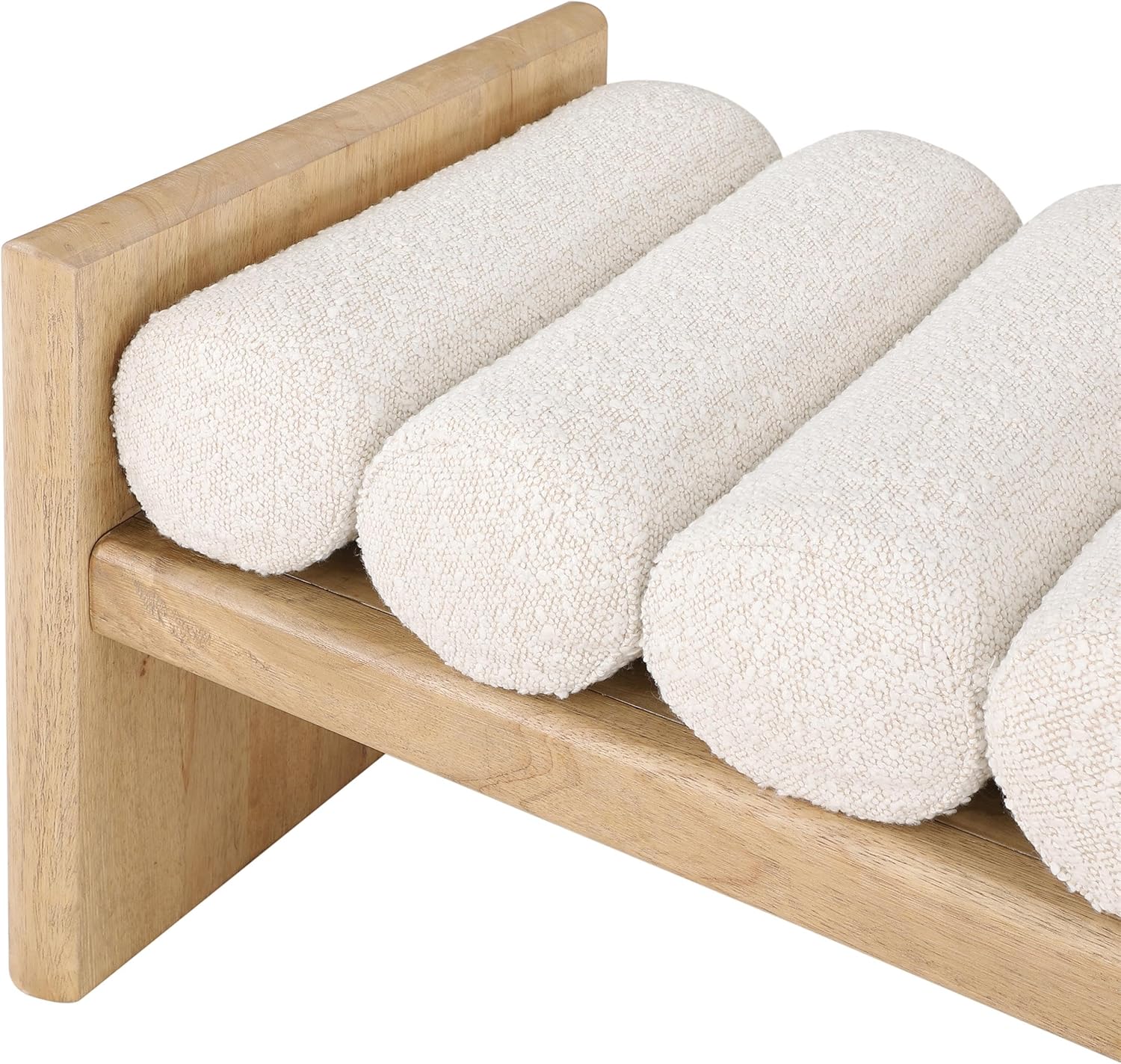 Meridian Furniture 179Cream Waverly Collection Modern | Contemporary Bench with Solid Wood Rich Natural Finish, Luxurious Cream Boucle Fabric, 52" W x 19" D x 18" H, Cream