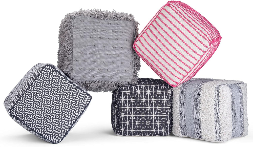 SIMPLIHOME Grady 18" Wide Square Pouf in Blue/Natural Wool and Cotton | ...
