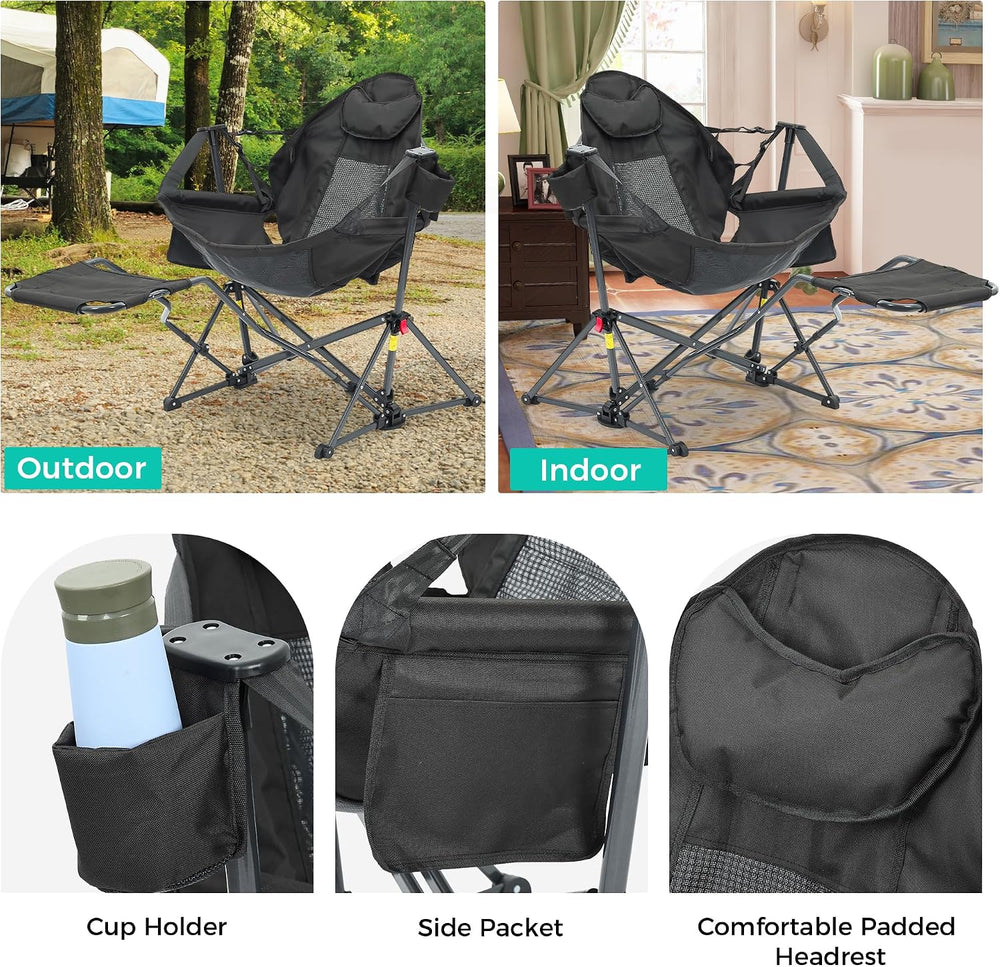 Hammock Camping Chair with Footrest, Foldable Portable Rocking Chairs for Adu...