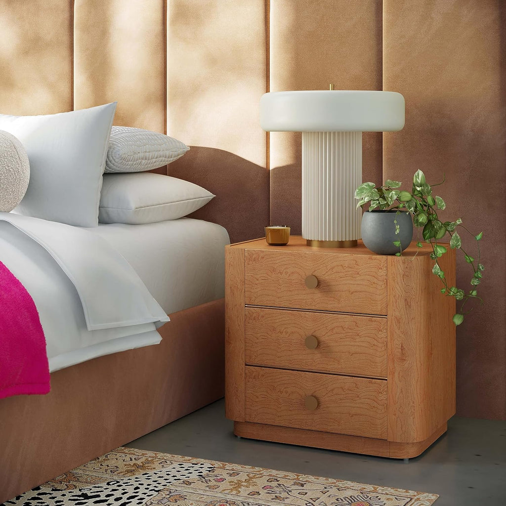Tov Furniture Abigail Natural Birdseye Maple 3-Drawer Nightstand