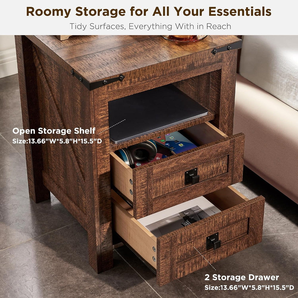 T4TREAM 18" Farmhouse Nightstand Set of 2, Reclaimed Barnwood | Charging...