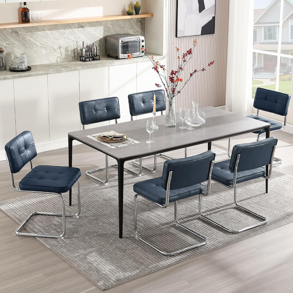 Zesthouse Faux Leather Dining Chairs Set of 6, Industrial Metal Chairs with S...