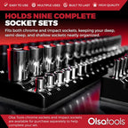 Olsa Tools Magnetic Socket Organizer | 3pc Socket Holder Kit | 1/2-Inch, 3/8-Inch, 1/4-Inch Drive | Socket Organizers For Toolboxes | Black | Holds 141 | Professional-Grade Tool Organizer | Part 1563