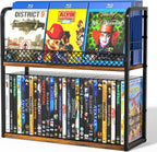 Alyoen 2-Tier DVD Storage Rack, DVD Shelf, DVD Holder Organizer with Display Top Shelf & Non-slip Pads, Stores Up to 56 DVDs, Retro DVD Stand Tower for Music Enthusiasts, Collection