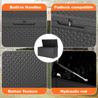 110 Gallon Resin Deck Box, Lockable Patio Outdoor Storage Box for Furniture, Garden Tools and Tools Storage, Waterproof Outside Storage Boxes - Patterned black