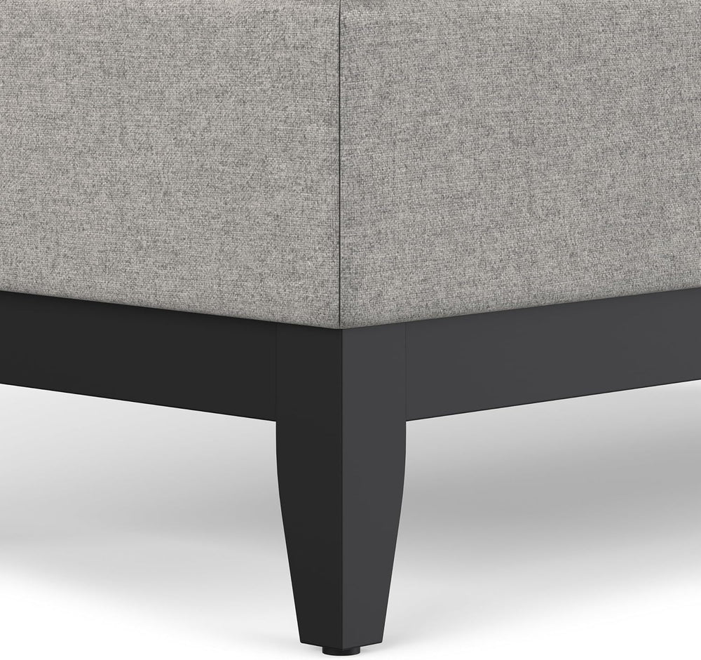SIMPLIHOME Oregon 42" Wide Linen Look Fabric Storage Ottoman in Cloud Grey
