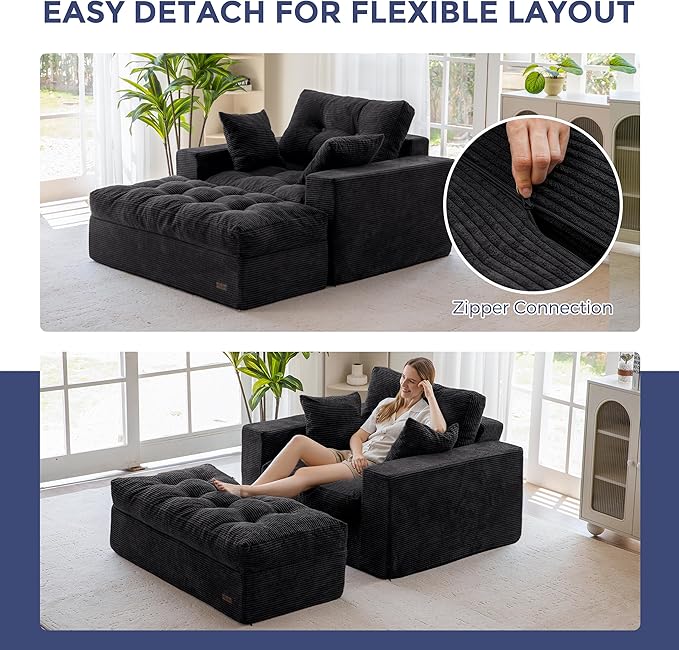 MAXYOYO Sectional Sofa Couch and Chaise Lounge, L Shaped Modern Cloud Couch with Ottoman, Comfy Sofa with Layered Cushion, Tufted Upholstered Sleeper Chair for Living Room, No Assembly Required