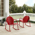 Crosley Furniture Griffith Retro Metal Outdoor Rocking Chairs, Set of 2, for Porch, Deck, Balcony, Backyard, Bright Red Gloss