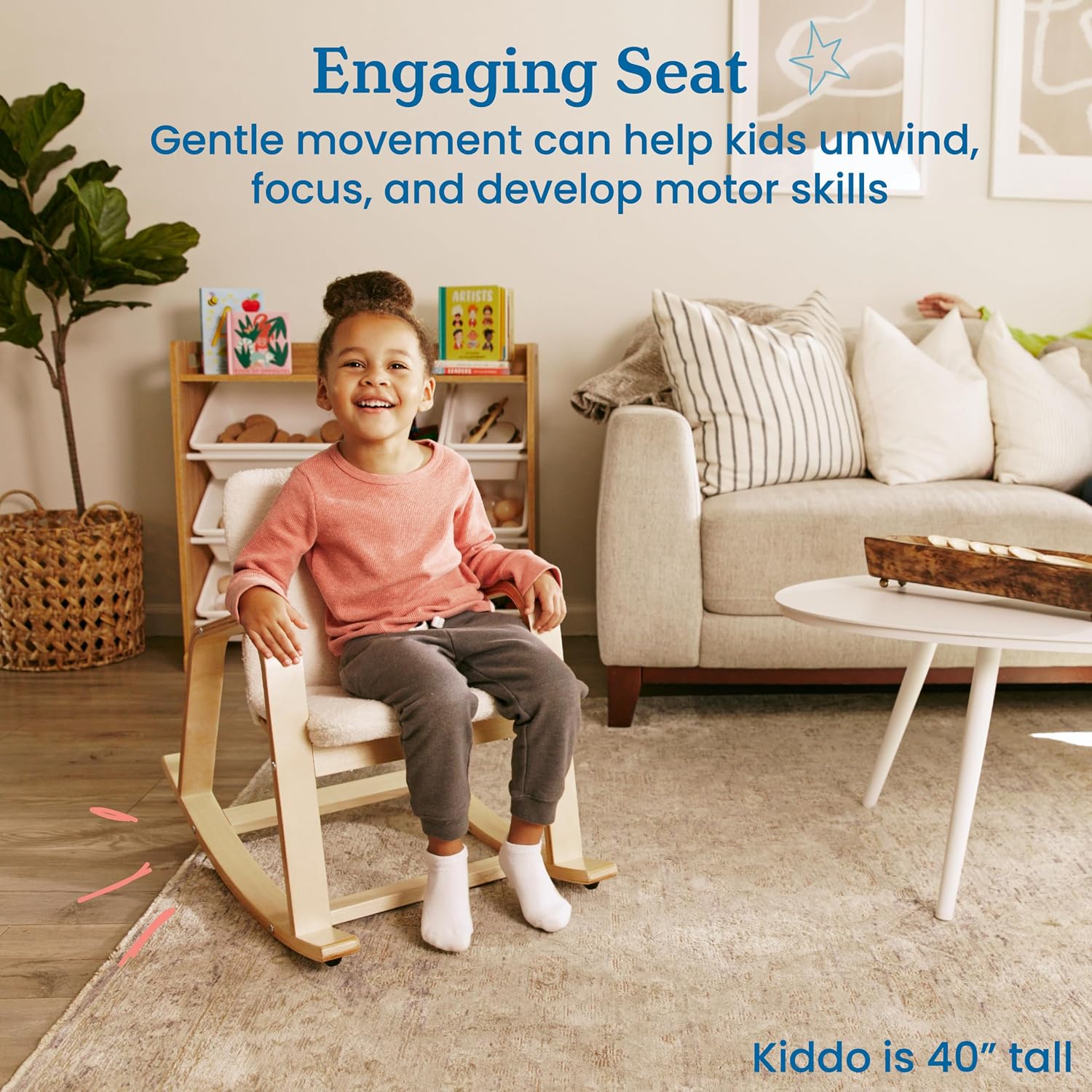 ECR4Kids Bentwood Rocking Chair with Armrests and Cushion, Natural | Durable birch, GREENGUARD Gold Certified, 2-5 years, 74 lb capacity, Montessori seating, plush sherpa cushion, classroom/home