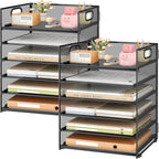 Subekyu 2-Pack 6-Tier Paper Tray Organizer for Desk - Black Mesh File Folder Sorter with Handles, Desk Letter Holder for Office, Home, School Supplies Storage & Organization