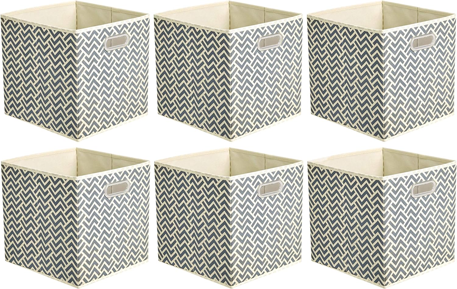 Amazon Basics Collapsible Cube Storage Organizer Bins, 6-Pack, 10.5 x 10.5 x 11 inches, Chevron Grey