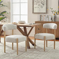 VKNOW Wooden Dining Chairs Set of 2, Modern Upholstered Dining Room Chairs with Rubberwood Legs and Curved Backrest, Fabric Kitchen Chairs for Farmhouse/Living Room/Dining Room, Heathered Off-White