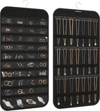 Hanging Jewelry Organizer Storage, 40 Pockets 36 Hooks Necklace Earring Necklace Bracelet Ring Organizer, Double - Sided Design, Black