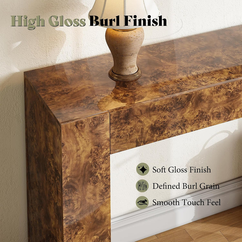 AMERLIFE 63" Modern Burl Wood Console Table with High Gloss Finish | Ent...