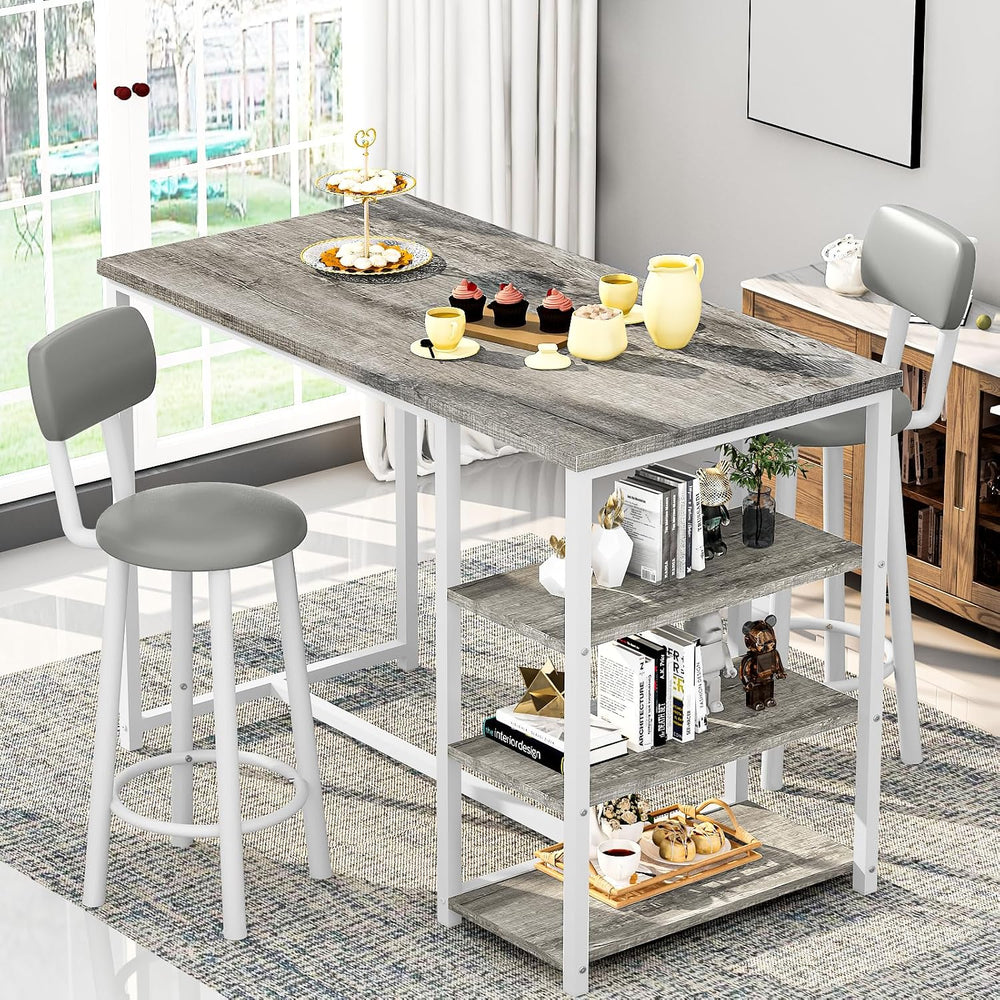 Recaceik Pub Dining Table Set for 2, Table and Bar Stools with 3 Storage Shel...