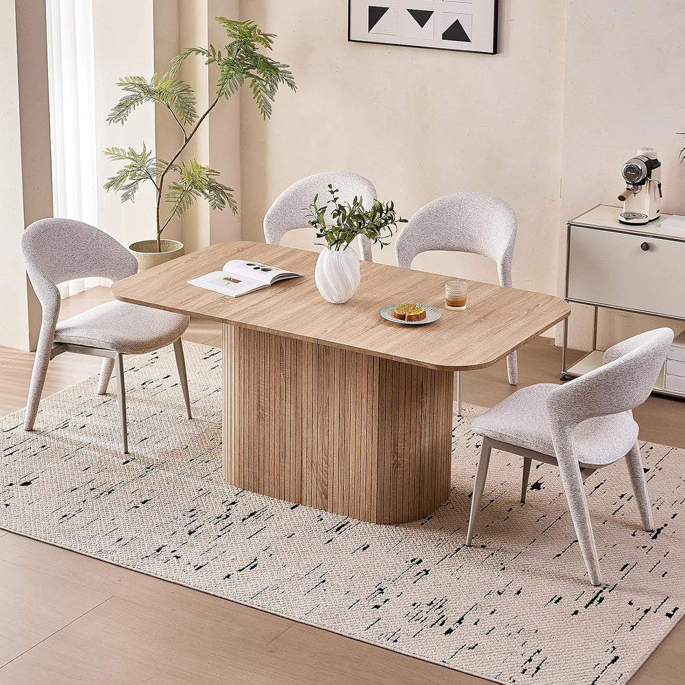 63" Large Dining Table for 4 6, [Rounded Corners] [Grooved Pedestal Base...
