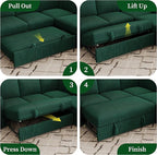 83.5" Sectional Sleeper Sofa with Pull Out Couch, Modern 5 Seat L Shaped Modular Couch,Green Sectionals Modular Sofa with Storage, Comfy Corduroy Couches Sectional for Living Room & Apartment