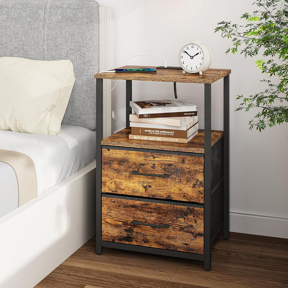 TUTOTAK End Table with Charging Station, Night Stand | Side Table with 2 USB ...