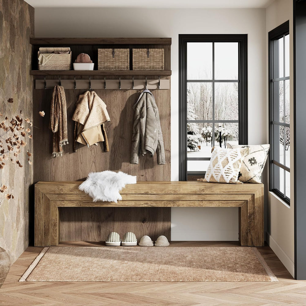 Tribesigns 71" Extra Long Entryway Bench, Modern Farmhouse Shoe Bench Wo...