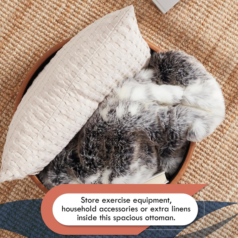 Ornavo Home 18" Round Storage Ottoman with Lid, Holds 300 lbs, Cognac | ...