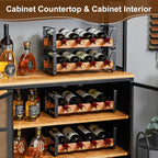 X-cosrack Wine Rack Freestanding Floor with Patent Design, Wooden & Metal Wine Bottle Holder, 4 Tier 16 Bottles Stackable Wine Storage Racks for Kitchen Counter or Bar, Wine Display Shelf