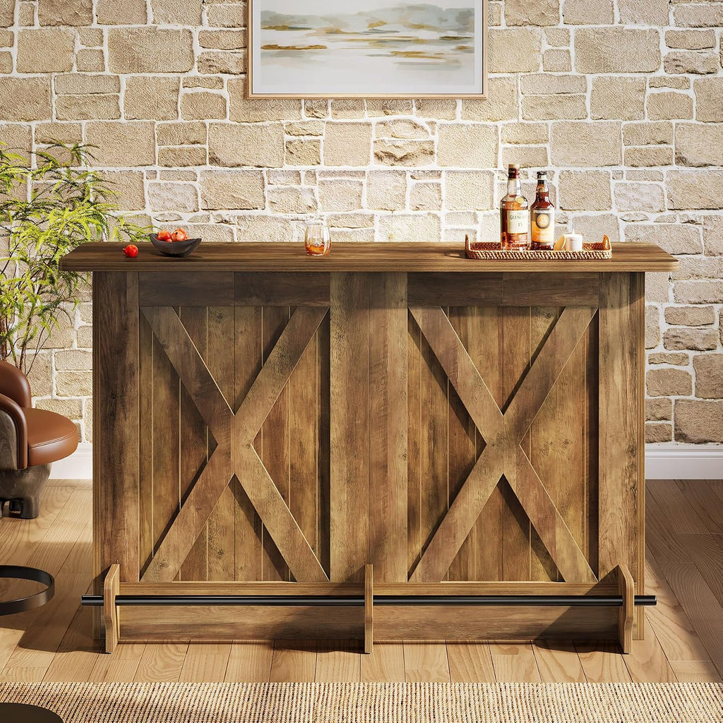 Tribesigns 63'' Bar Table, 2-Tier Bar Cabinet Pub Table with Footrest | Modern Coffee Cabinet for Home Kitchen, Bar Height Table for Bistro, Dining Room, Living Room (1, Brown)
