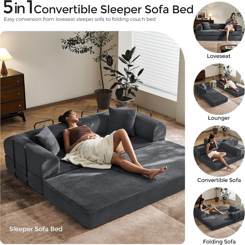 79" Convertible Futon Sofa Bed, Couch for Living Room | Dark Gray | Fold...