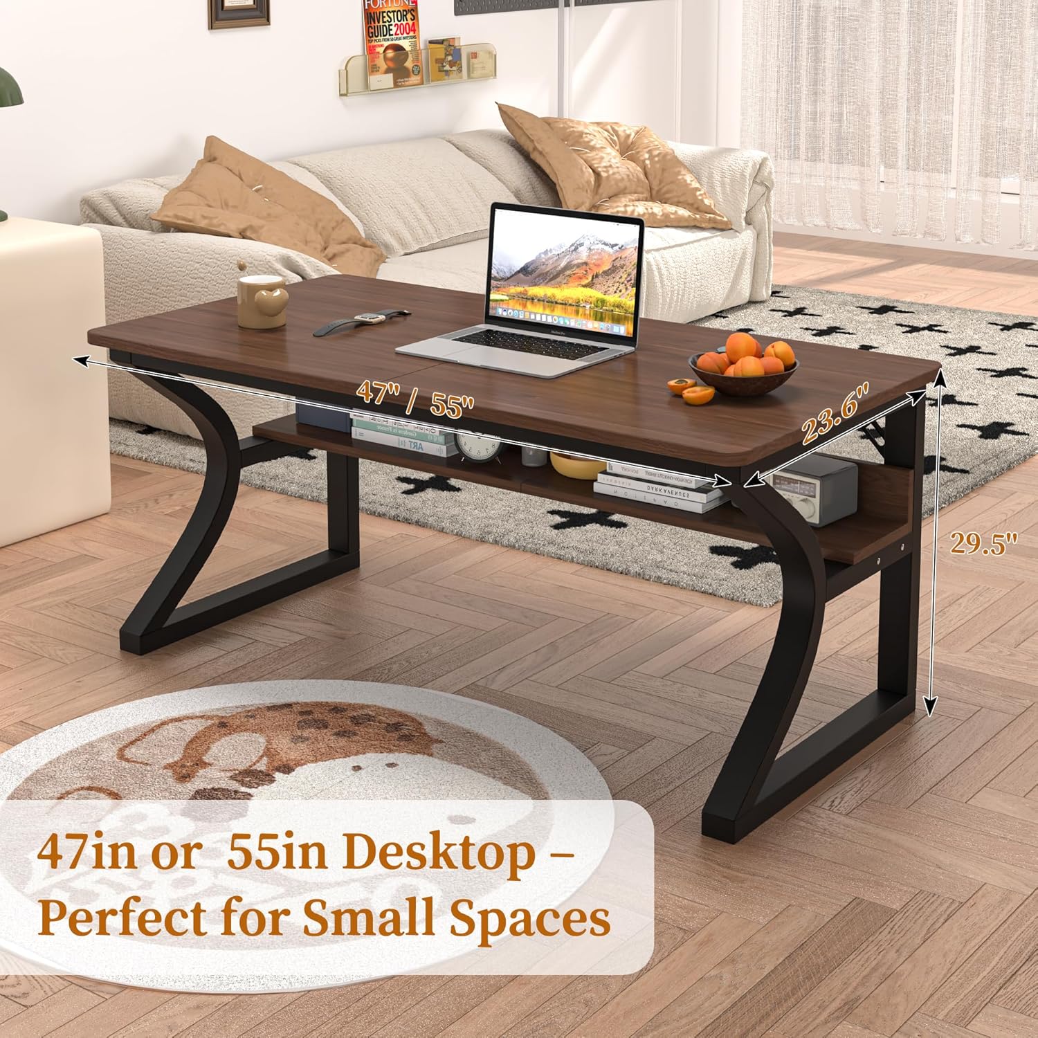 47 X 23.6'' Computer Desk, Home Office Desks w/Shelf Storage, Computer Desk w/Metal Frame, Cable Management, Study Student Desk Writing Work Table Deeper & Thicker Desktop for Home Bedroom