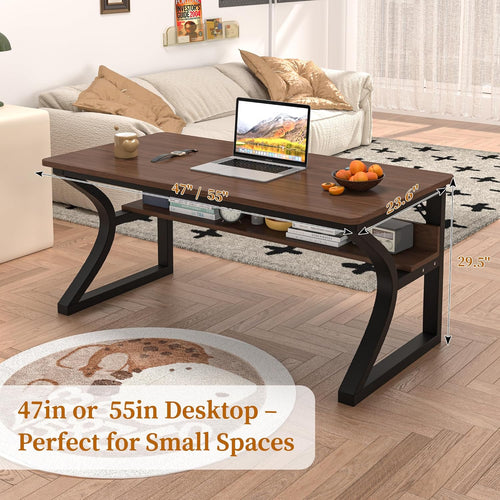 47 X 23.6'' Computer Desk, Home Office Desks w/Shelf Storage, Computer Desk w/Metal Frame, Cable Management, Study Student Desk Writing Work Table Deeper & Thicker Desktop for Home Bedroom