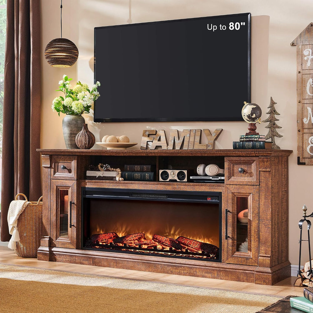 OKD 70" Farmhouse Fireplace TV Stand for TVs Up to 80", Reclaimed B...