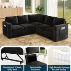 83.5" Sectional Sleeper Sofa with Pull Out Couch, Modern 5 Seat L Shaped Modular Couch, Sectionals Modular Sofa with Storage, Comfy Sectional Couches for Living Room & Apartment, Black