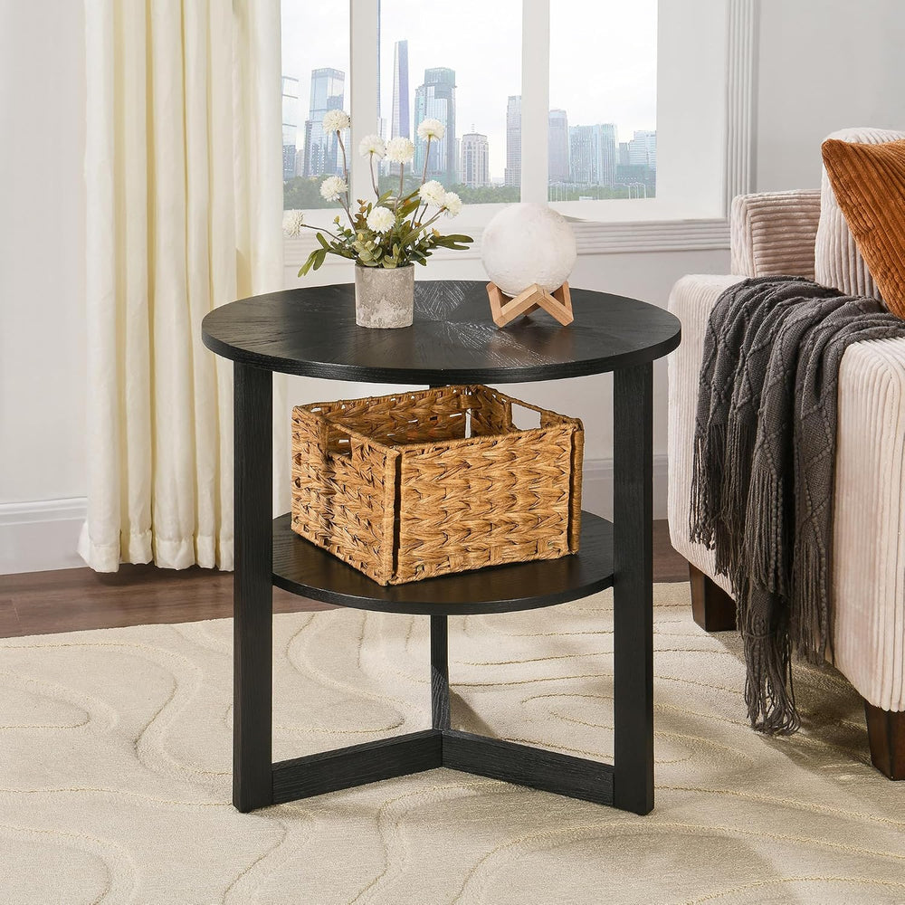 Round End Table, Farmhouse Side Table with Solid Wood Criss-Cross Legs for Sm...