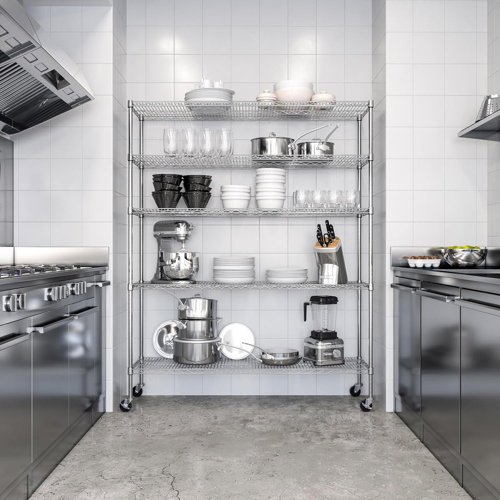 Seville Classics UltraDurable Heavy Duty NSF Solid Steel Wire Rack Storage Unit Organizer for Garage, Warehouse, Office, Restaurant, Classroom, Kitchen, 5-Tier Shelving, 60" W x 18" D