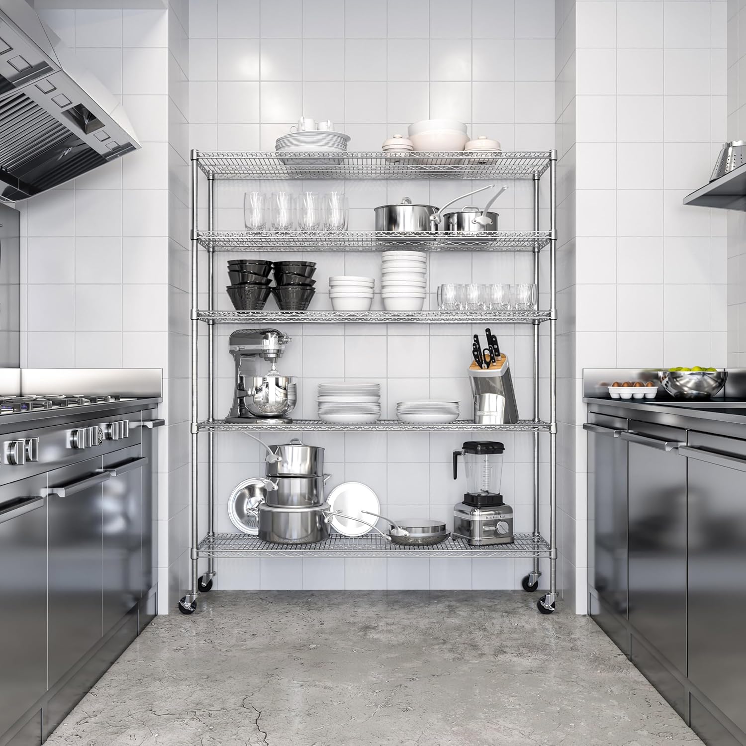 Seville Classics UltraDurable Heavy Duty NSF Solid Steel Wire Rack Storage Unit Organizer for Garage, Warehouse, Office, Restaurant, Classroom, Kitchen, 5-Tier Shelving, 60" W x 18" D