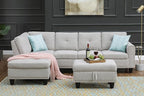 Evan Sectional Sofa or Couch with Ottoman for Living Room, Apartment, Bedroom, Office