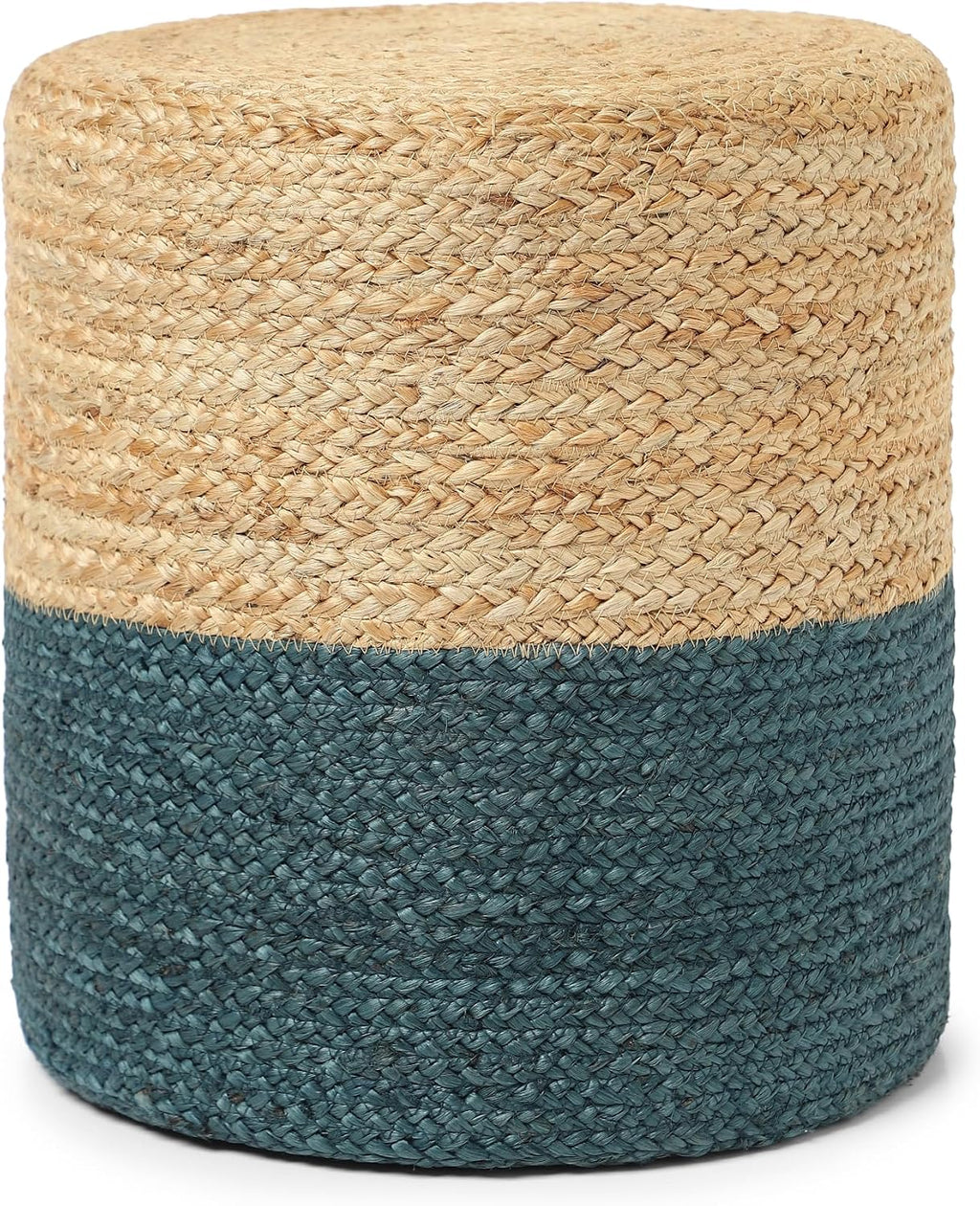 · REDEARTH · Jute Braided Pouf Ottoman - Cylinder Pouffe Foot Stool - Teal | Jute, 14.5"x14.5"x16"; Braided Accent Sitting, Doubles as Foot Rest; Great for Living Room, Patio, Outdoor, Bedroom