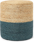 · REDEARTH · Jute Braided Pouf Ottoman - Cylinder Pouffe Foot Stool - Teal | Jute, 14.5"x14.5"x16"; Braided Accent Sitting, Doubles as Foot Rest; Great for Living Room, Patio, Outdoor, Bedroom