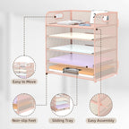 2 Pack 5-Tier Pink Desk Organizer with Handle Mesh Desk File/Paper Organizer Letter Tray for Office, School and Home Easy Installation