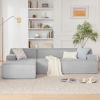 107" Modular Sectional Cloud Couch, Boneless couches Sponge sectionals for Living Room, High Density Sponges Sofa, Modular L-Shape with Chaise, Lightgrey
